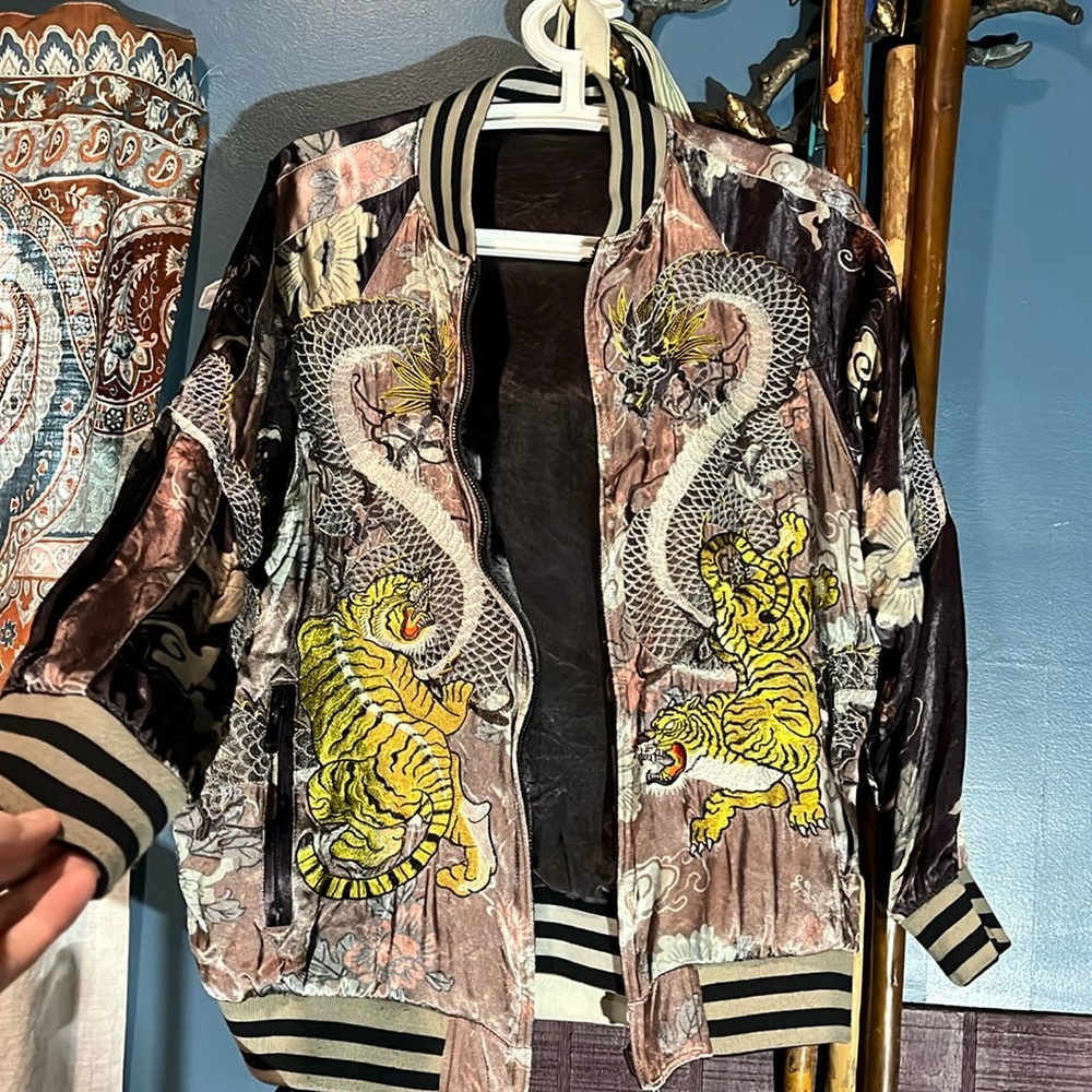 Embroidered Dragon/Tiger satin reversible jacket